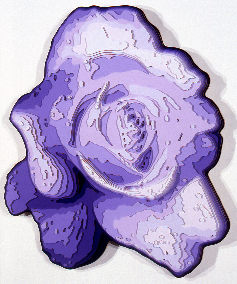 <br/>Purple Rose Blossom, 2008<br/>apx. 36" x 32" x 3<span>½</span>"<br/>acrylic and glitter on foamboard and wood